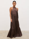 Story Contrast Maxi Day Dress - Brown