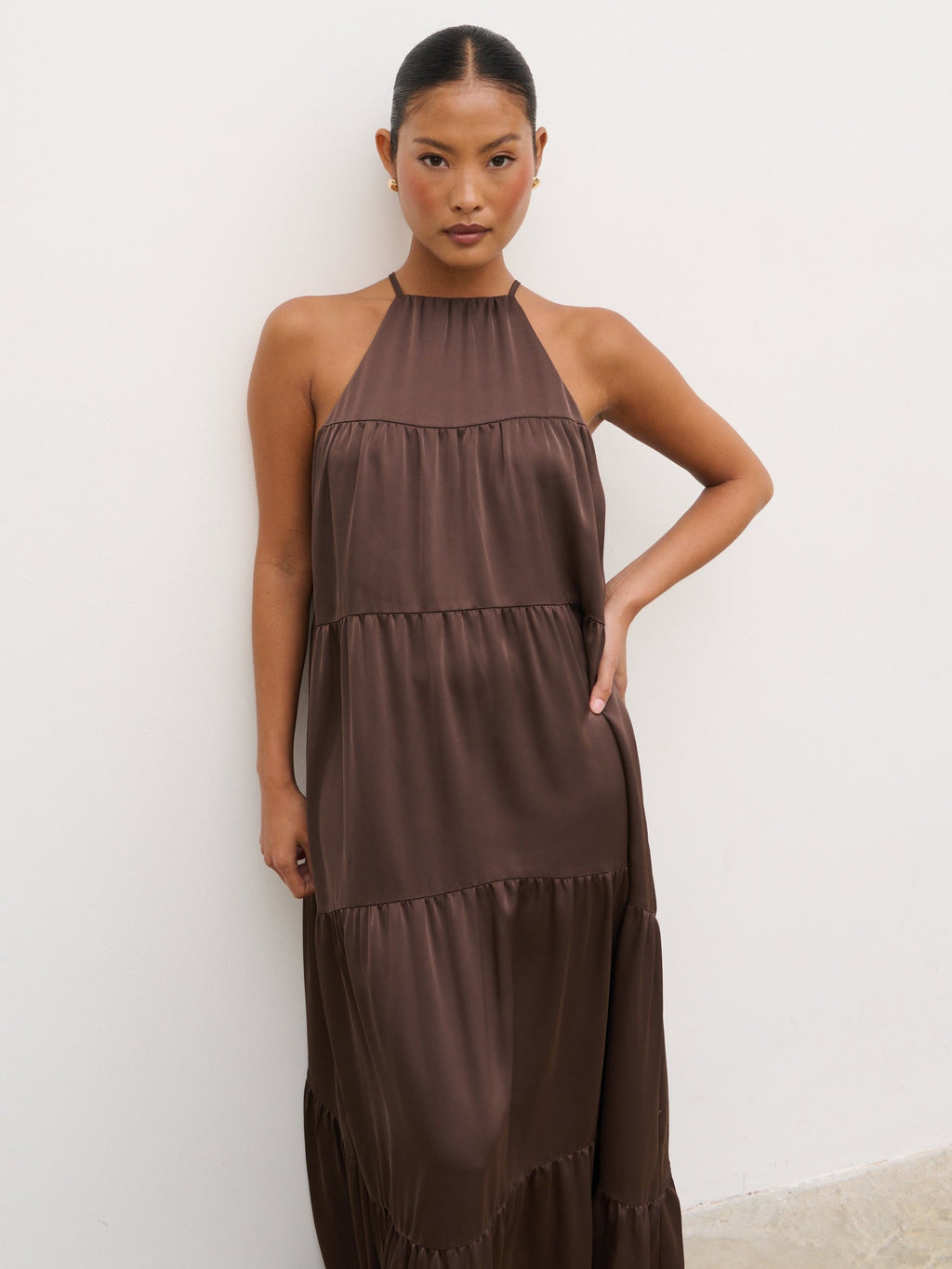 Story Contrast Maxi Day Dress - Brown