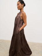 Story Contrast Maxi Day Dress - Brown