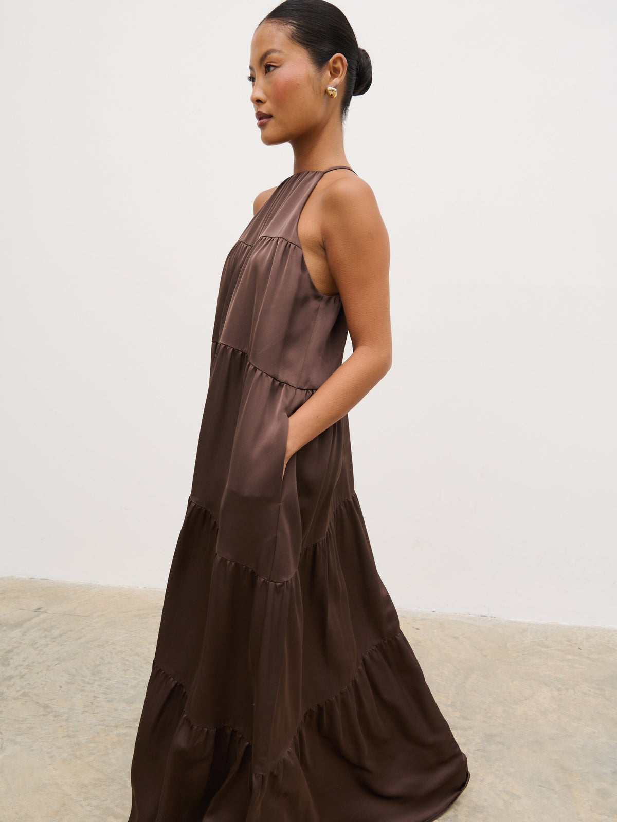 Story Contrast Maxi Day Dress - Brown