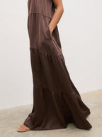 Story Contrast Maxi Day Dress - Brown