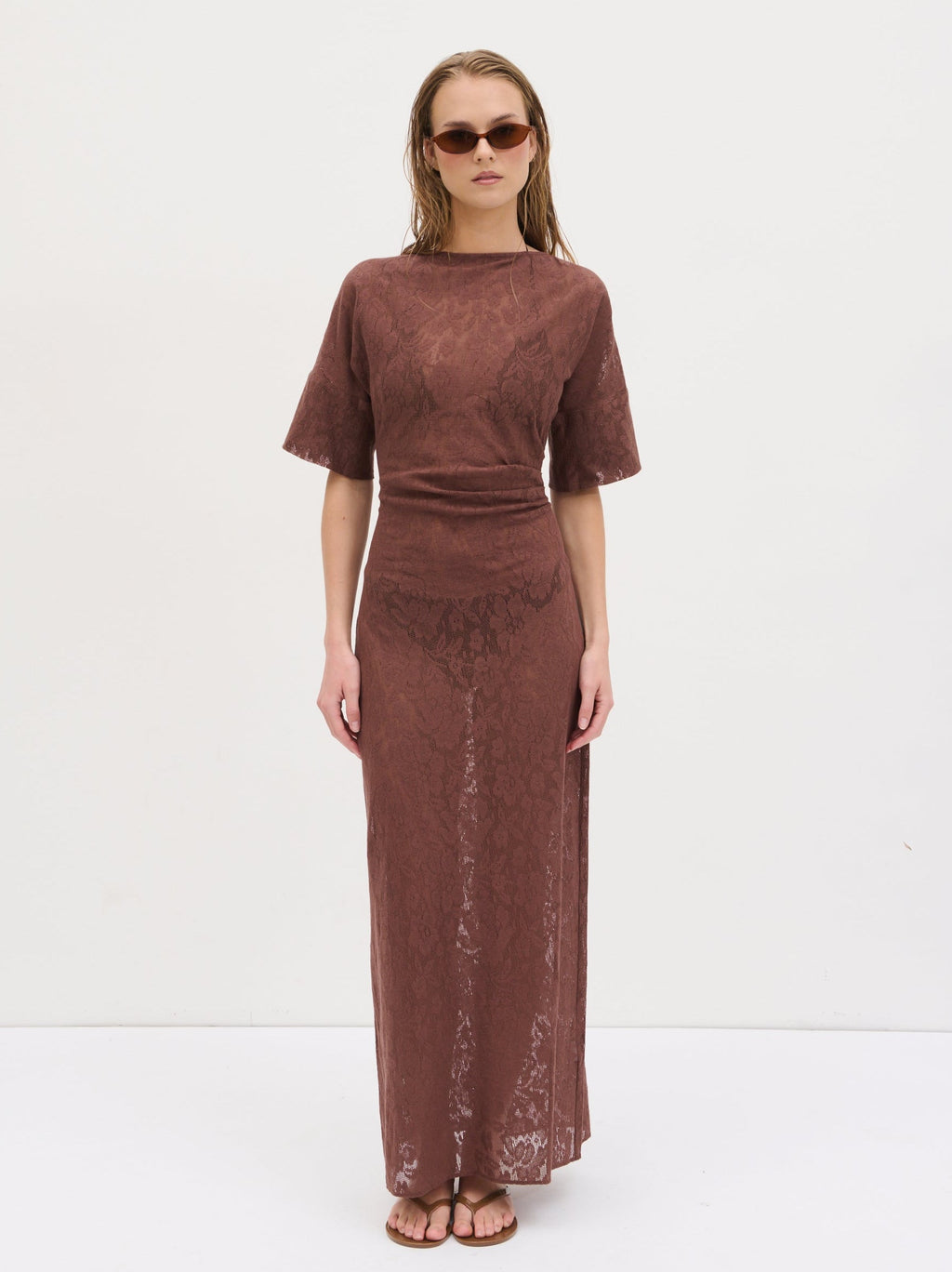 Suvi Crochet T-shirt Dress - Chocolate Brown