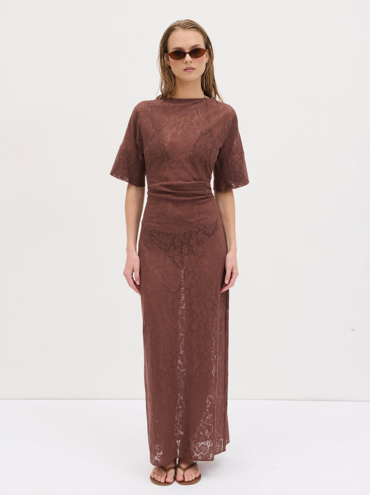 Suvi Crochet T-shirt Dress - Chocolate Brown