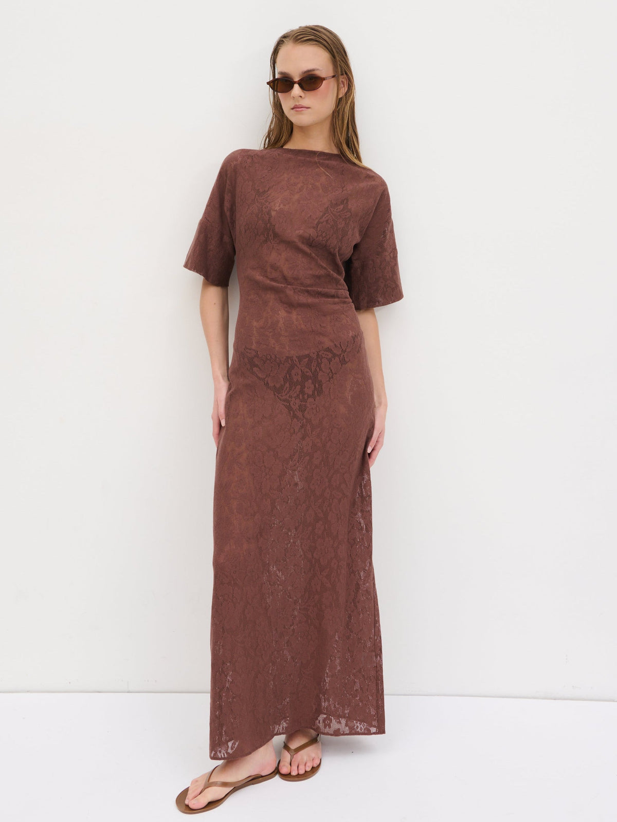 Suvi Crochet T-shirt Dress - Chocolate Brown