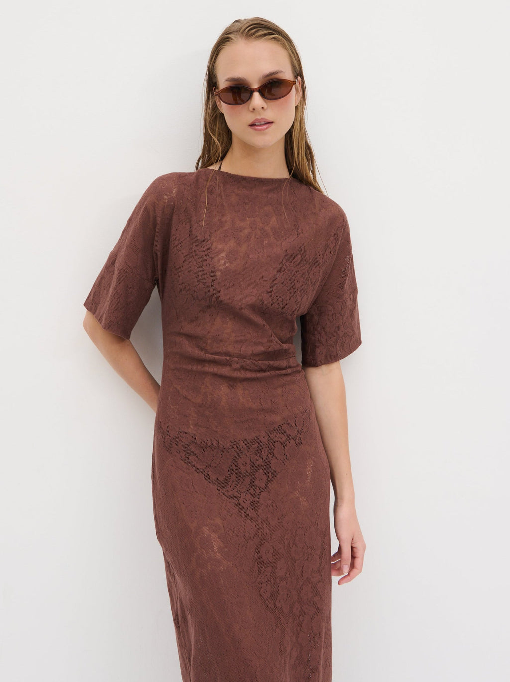 Suvi Crochet T-shirt Dress - Chocolate Brown