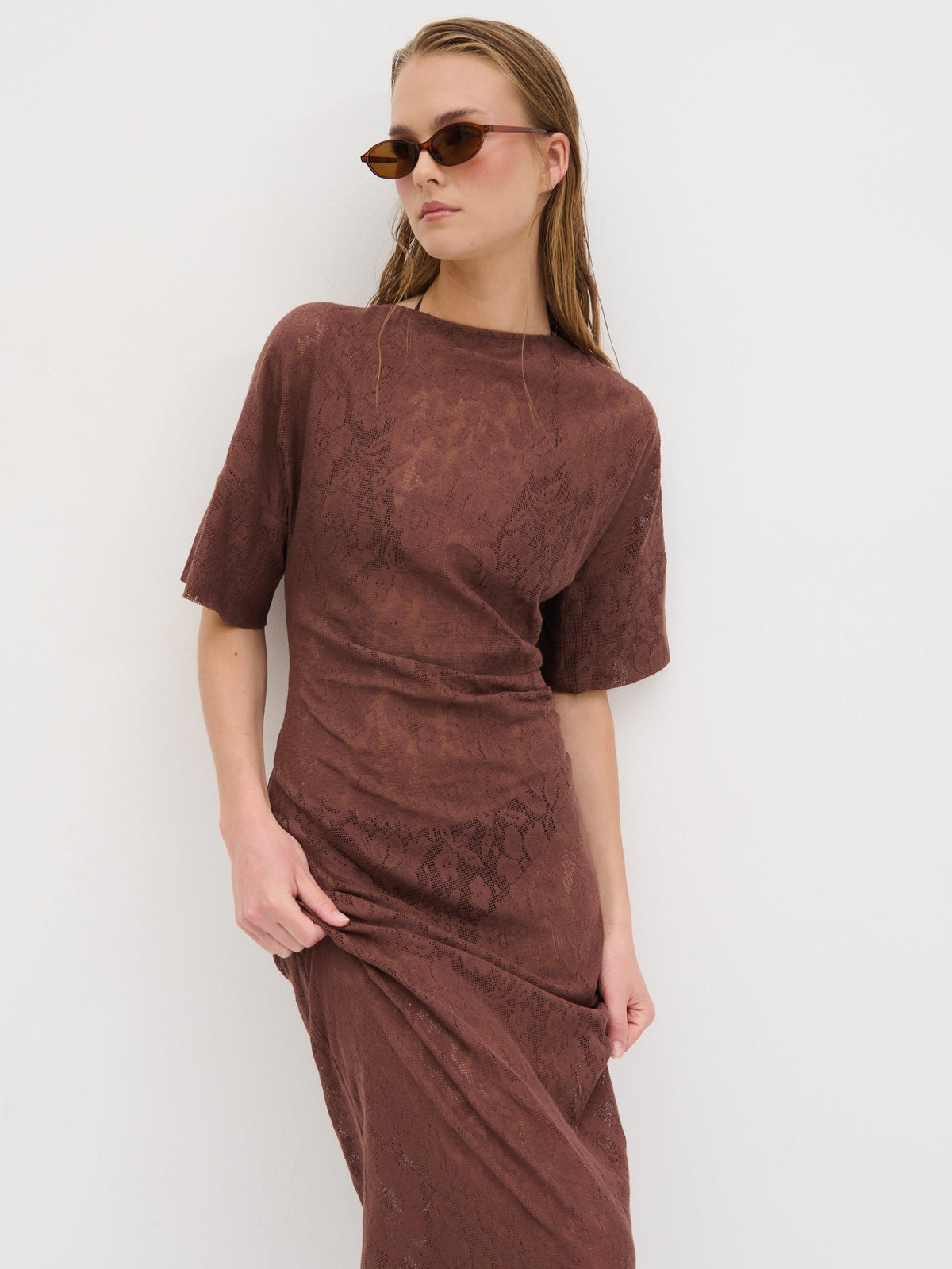 Suvi Crochet T-shirt Dress - Chocolate Brown