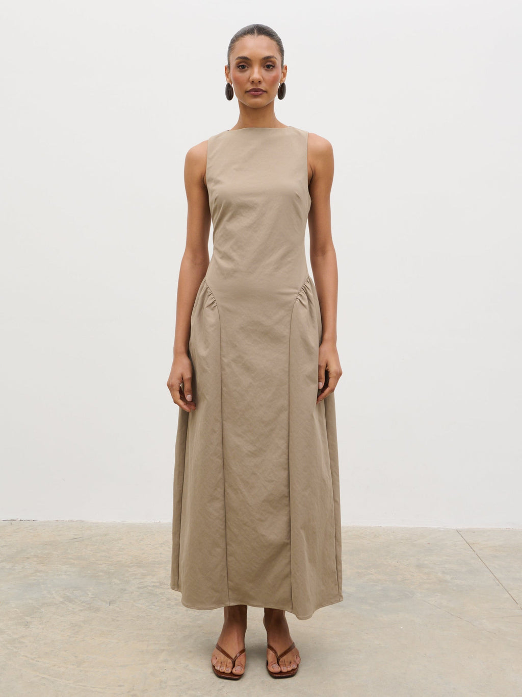 Sylvie Slash Neck Midaxi Dress - Taupe