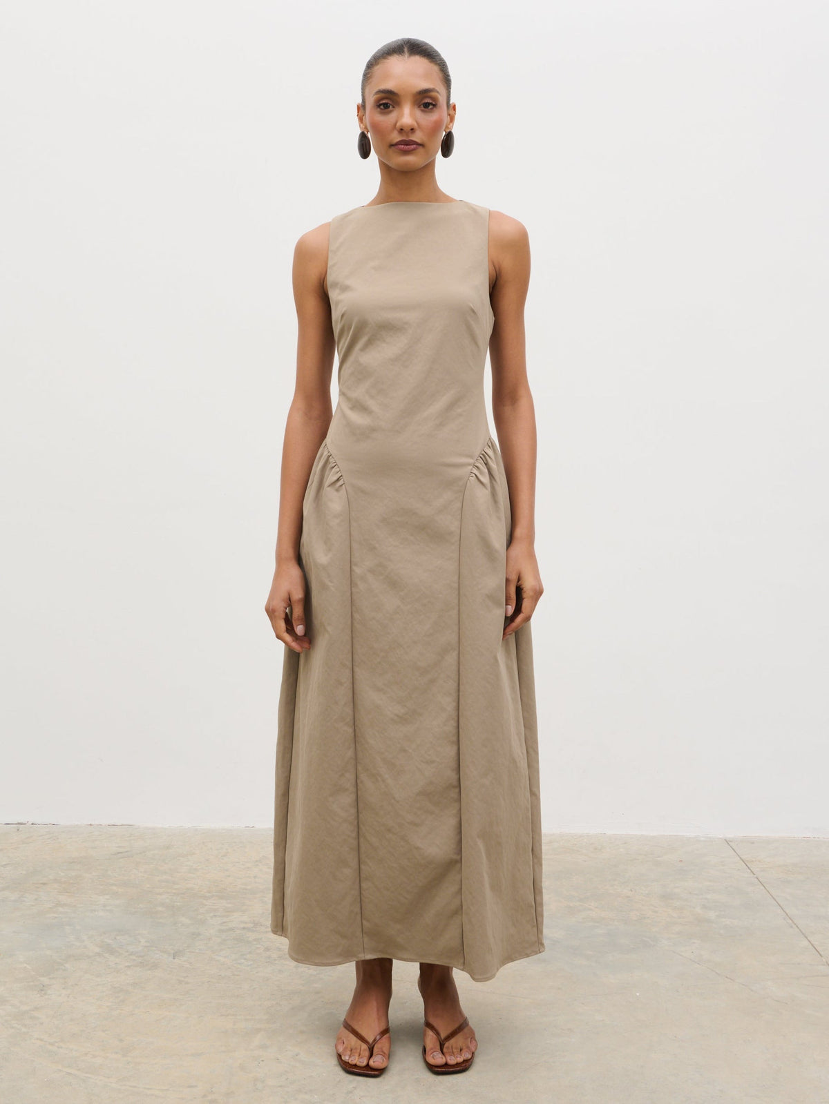 Sylvie Slash Neck Midaxi Dress - Taupe