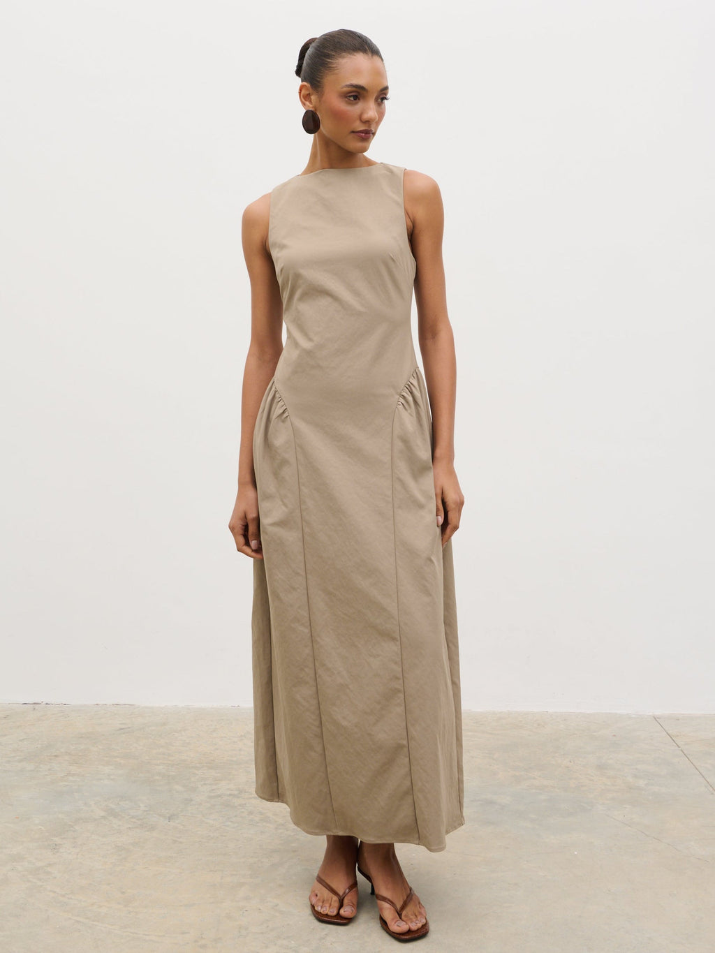 Sylvie Slash Neck Midaxi Dress - Taupe