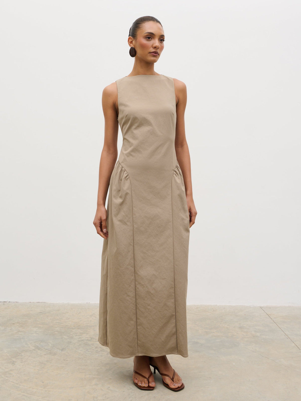 Sylvie Slash Neck Midaxi Dress - Taupe