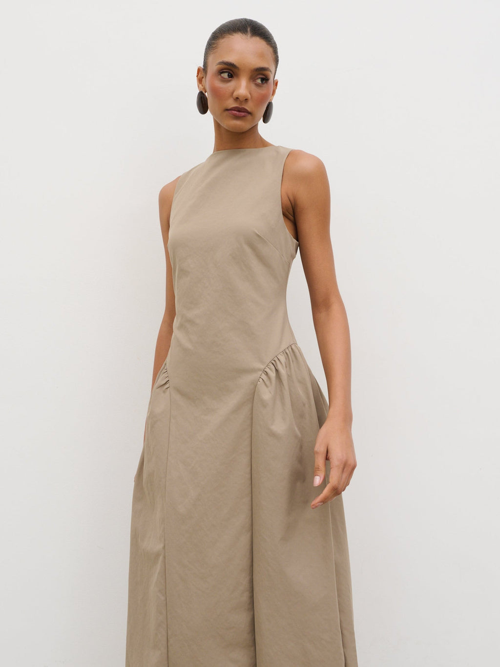 Sylvie Slash Neck Midaxi Dress - Taupe