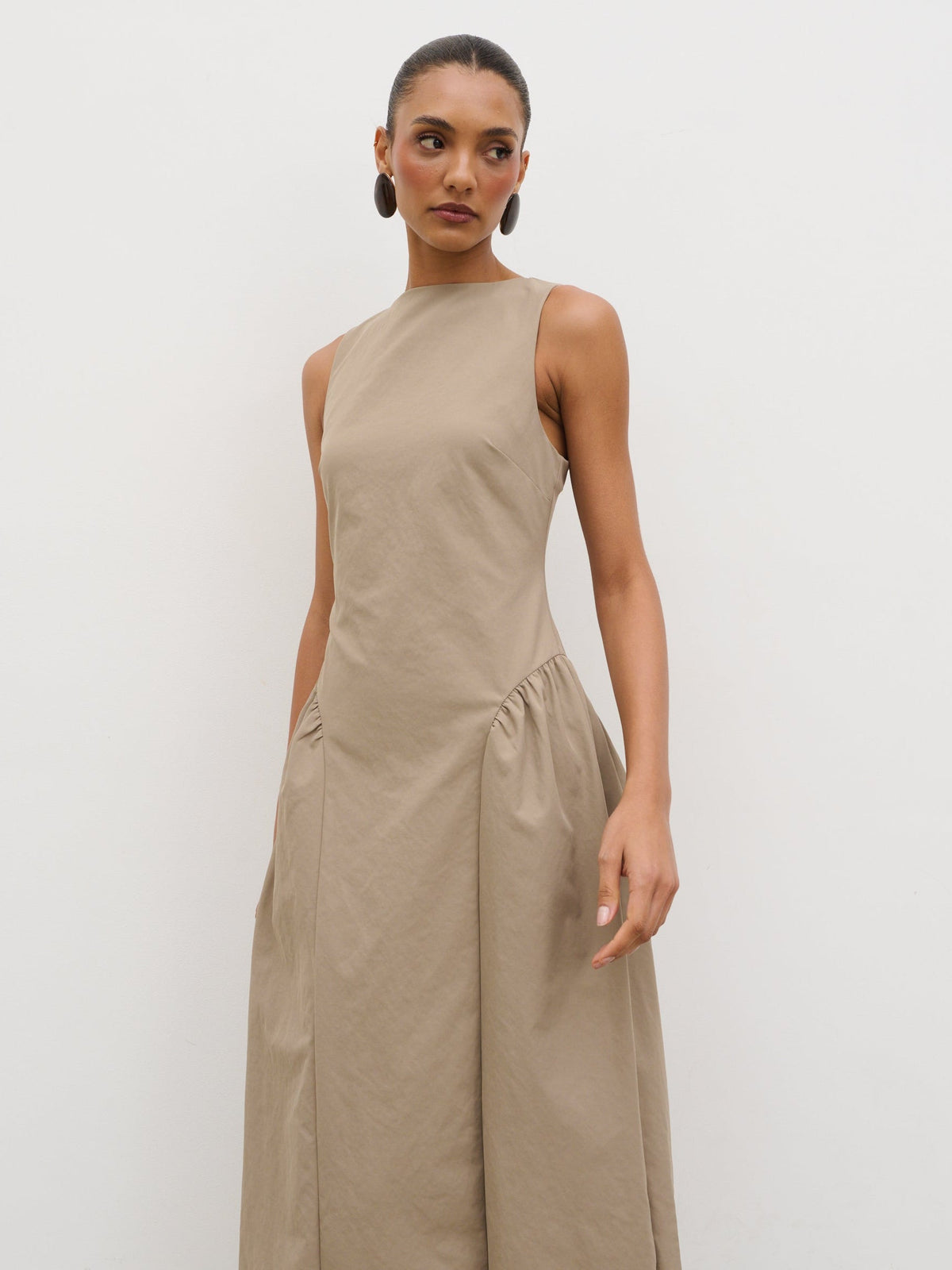 Sylvie Slash Neck Midaxi Dress - Taupe