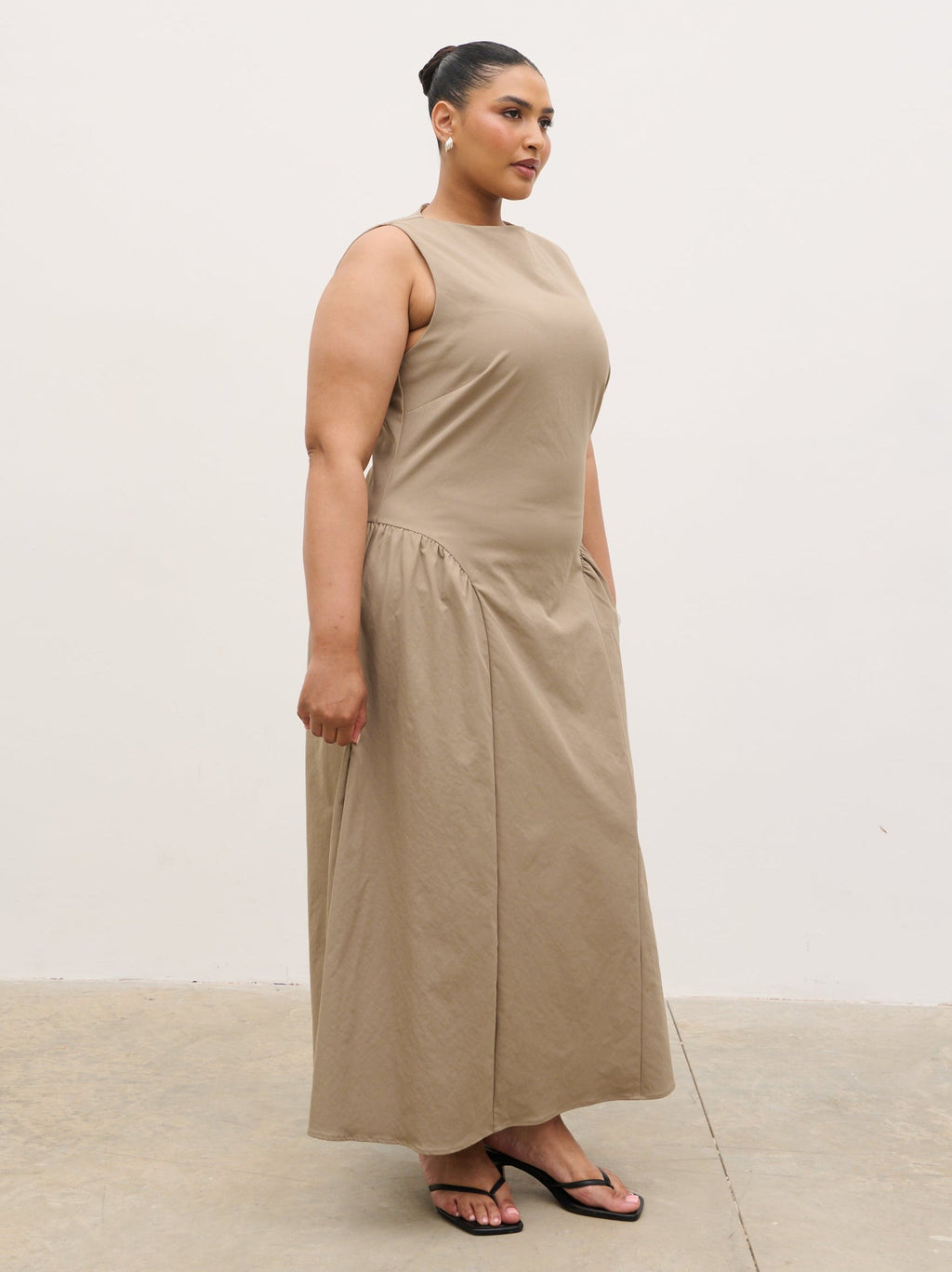 Sylvie Slash Neck Midaxi Dress Curve - Taupe