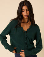 Dark Green Wool Blend Crochet Trim Elodie Cardigan