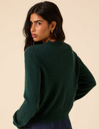 Dark Green Wool Blend Crochet Trim Elodie Cardigan