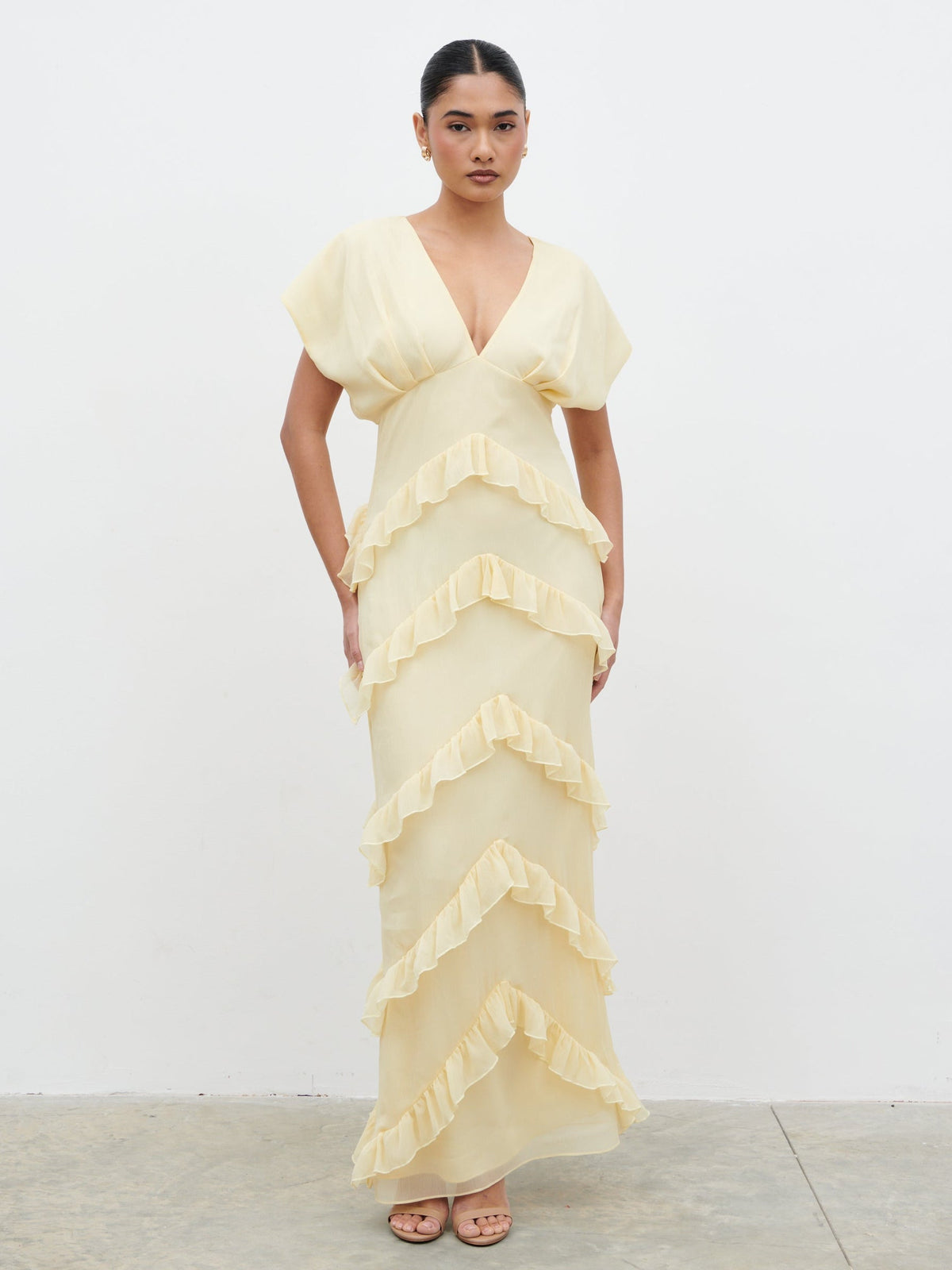 Tamsin Ruffle Chiffon Maxi Dress - Lemon