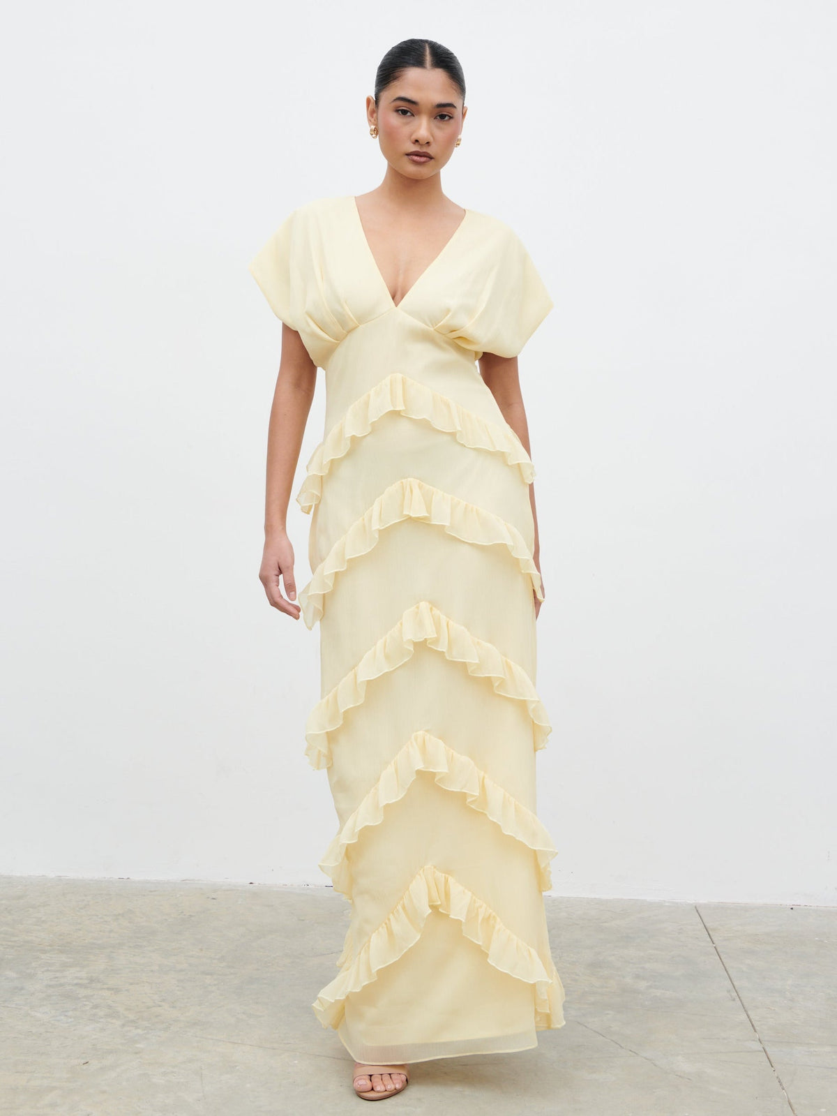 Tamsin Ruffle Chiffon Maxi Dress - Lemon