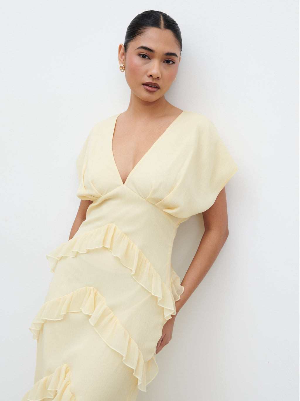 Tamsin Ruffle Chiffon Maxi Dress - Lemon