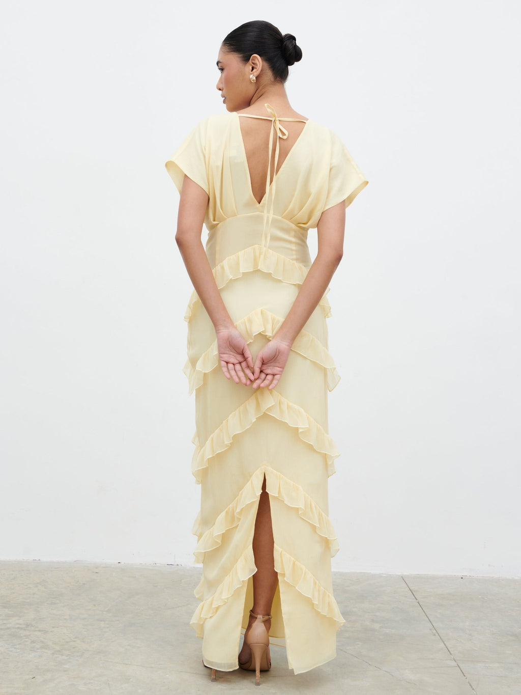 Tamsin Ruffle Chiffon Maxi Dress - Lemon