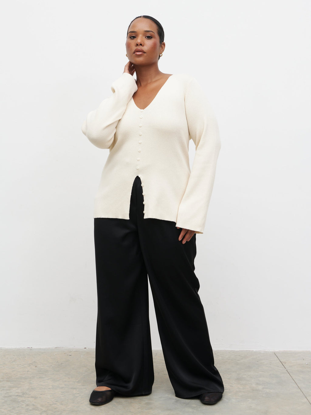 Tia Knit Top Curve - Cream