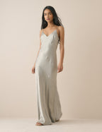 Silver Jacquard Satin Tiffany Midi Slip Dress