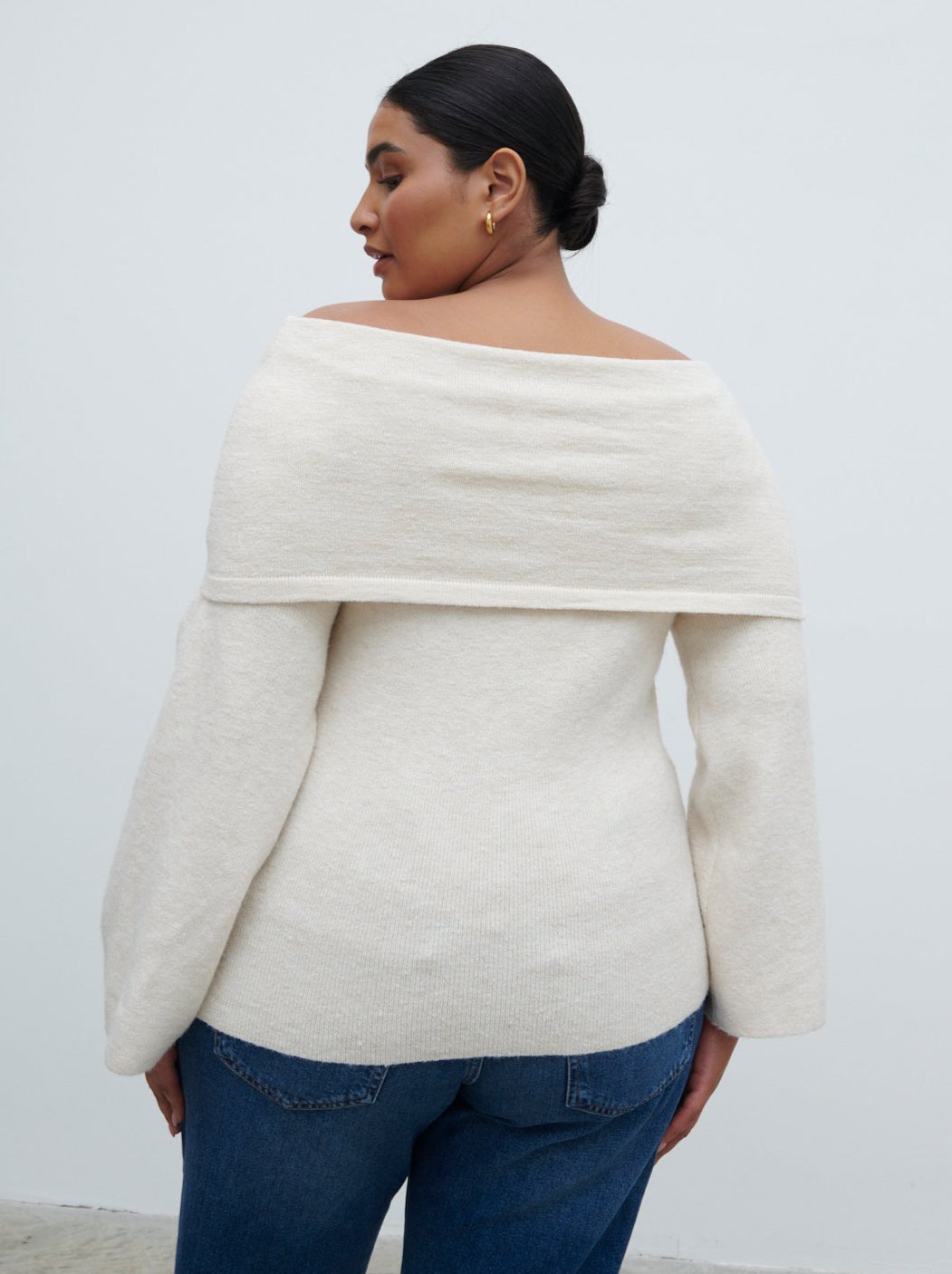 Tilda Bardot Bow Knit Top Curve - Beige
