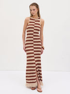 Toscana Stripe Detail Knit Maxi Dress - Brown and Beige