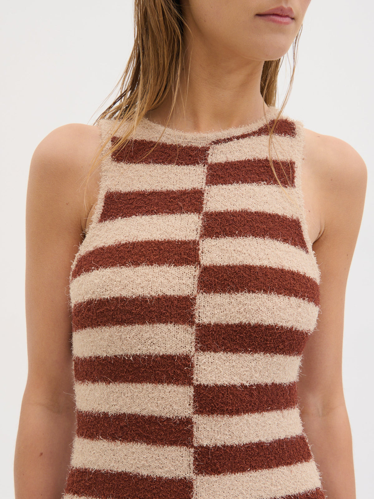 Toscana Stripe Detail Knit Maxi Dress - Brown and Beige