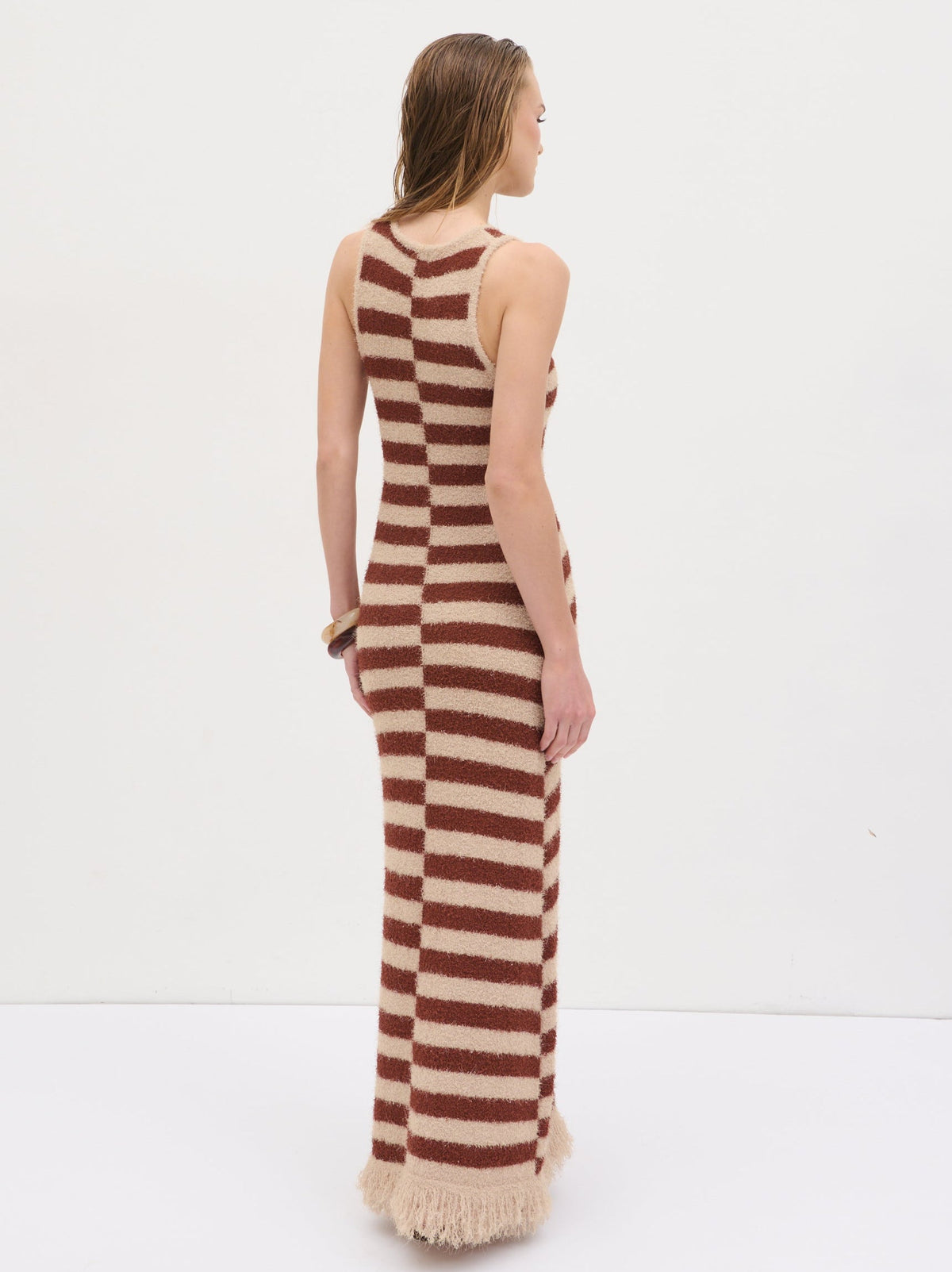 Toscana Stripe Detail Knit Maxi Dress - Brown and Beige