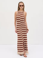 Toscana Stripe Detail Knit Maxi Dress - Brown and Beige