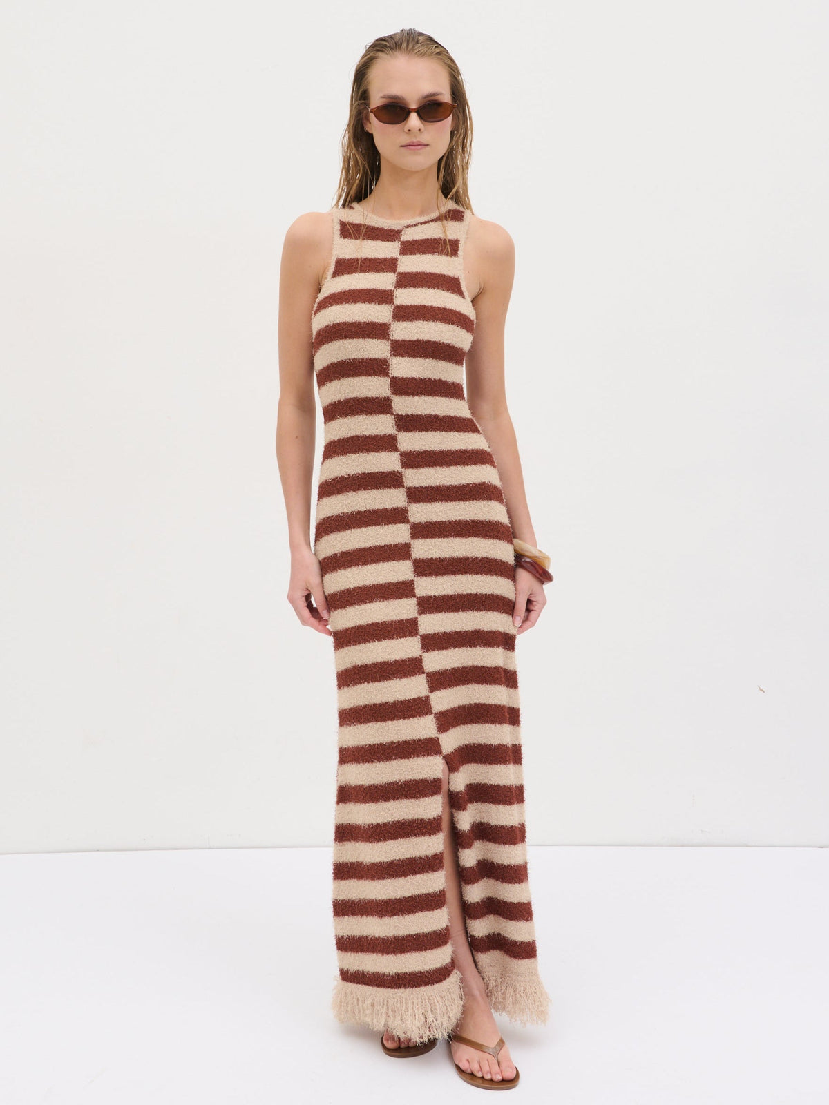 Toscana Stripe Detail Knit Maxi Dress - Brown and Beige