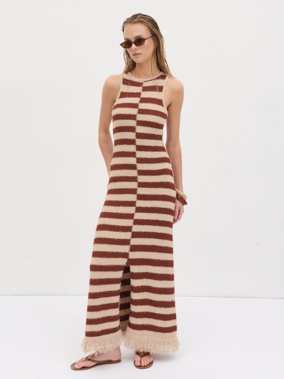 Toscana Stripe Detail Knit Maxi Dress - Brown and Beige