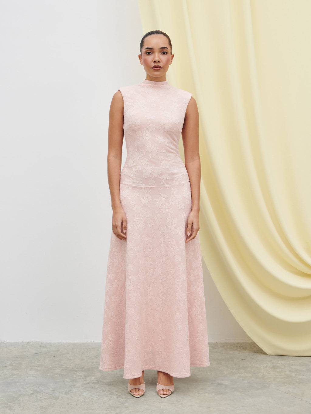 Tyra Drop Hem Floral Maxi Dress - Pastel Pink