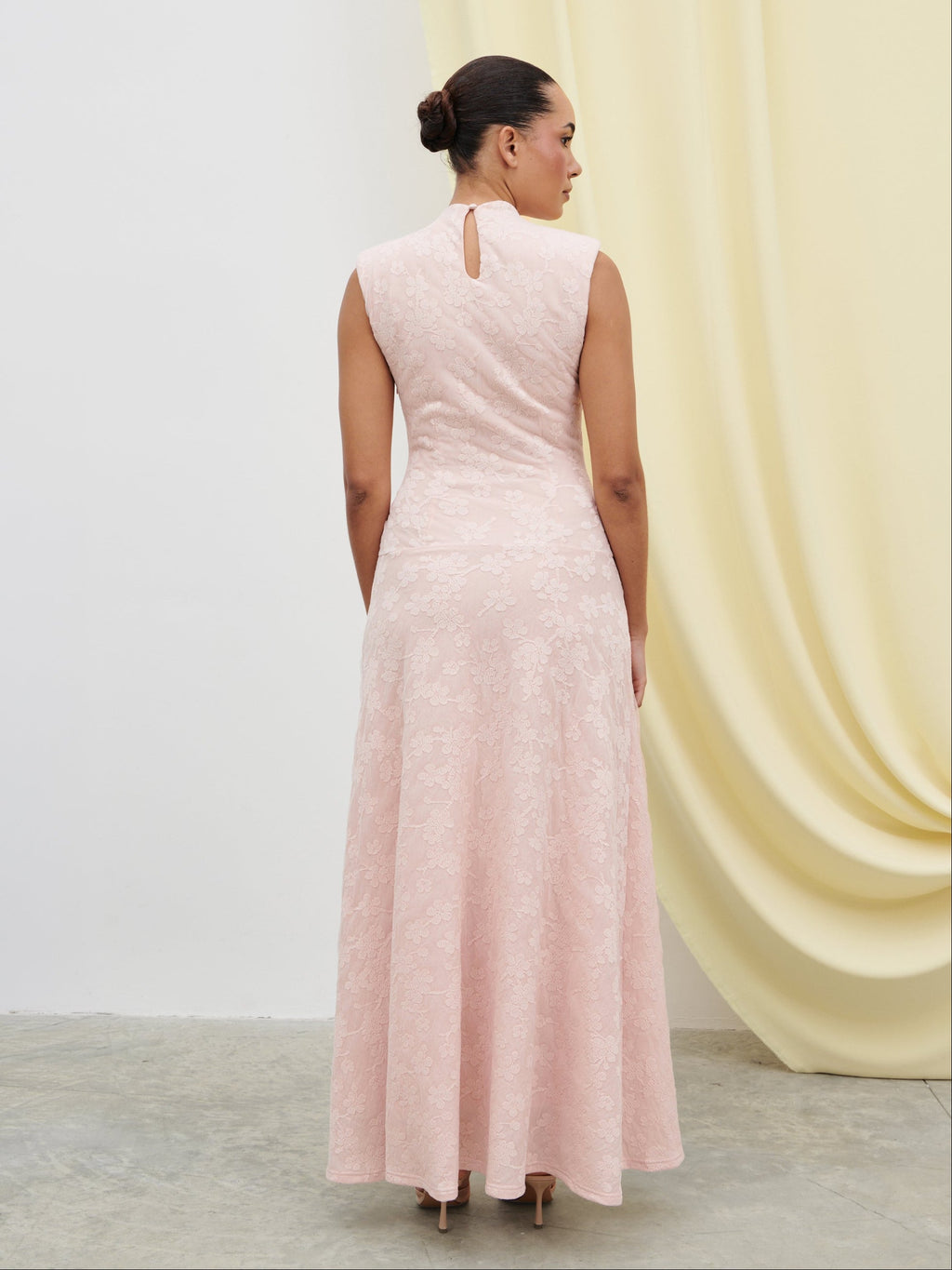 Tyra Drop Hem Floral Maxi Dress - Pastel Pink