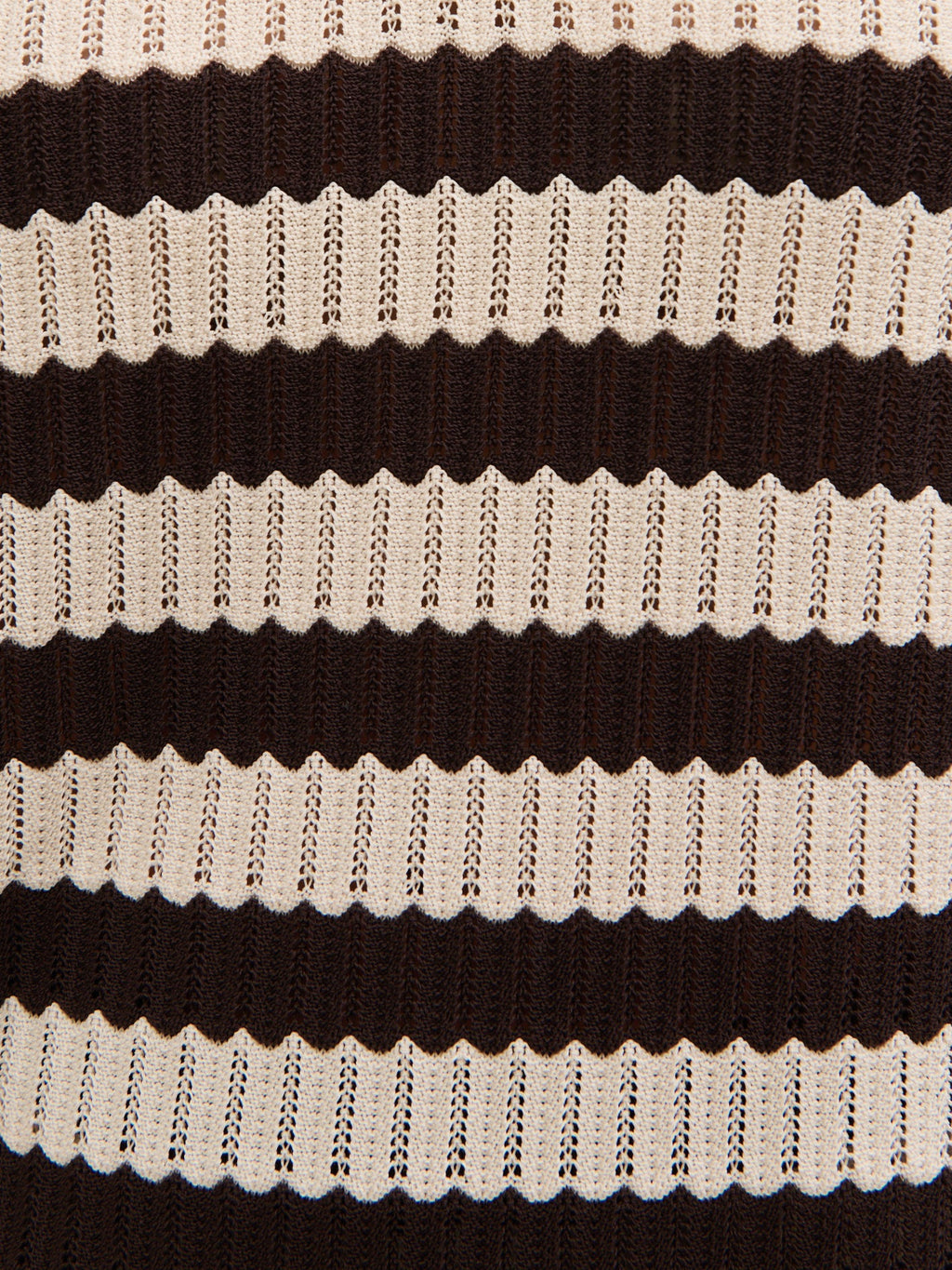 Venezia Stripe Knit Polo Top - Brown and Cream