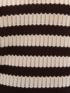 Venezia Stripe Knit Polo Top - Brown and Cream