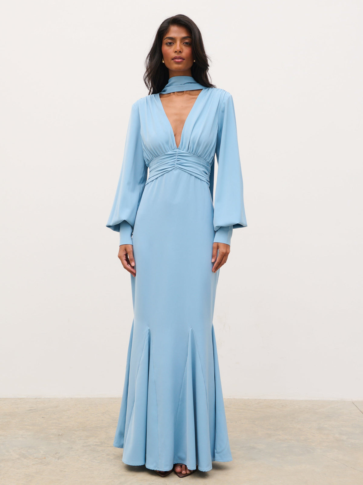 Victoria Long Sleeve Maxi Dress - Slate Blue