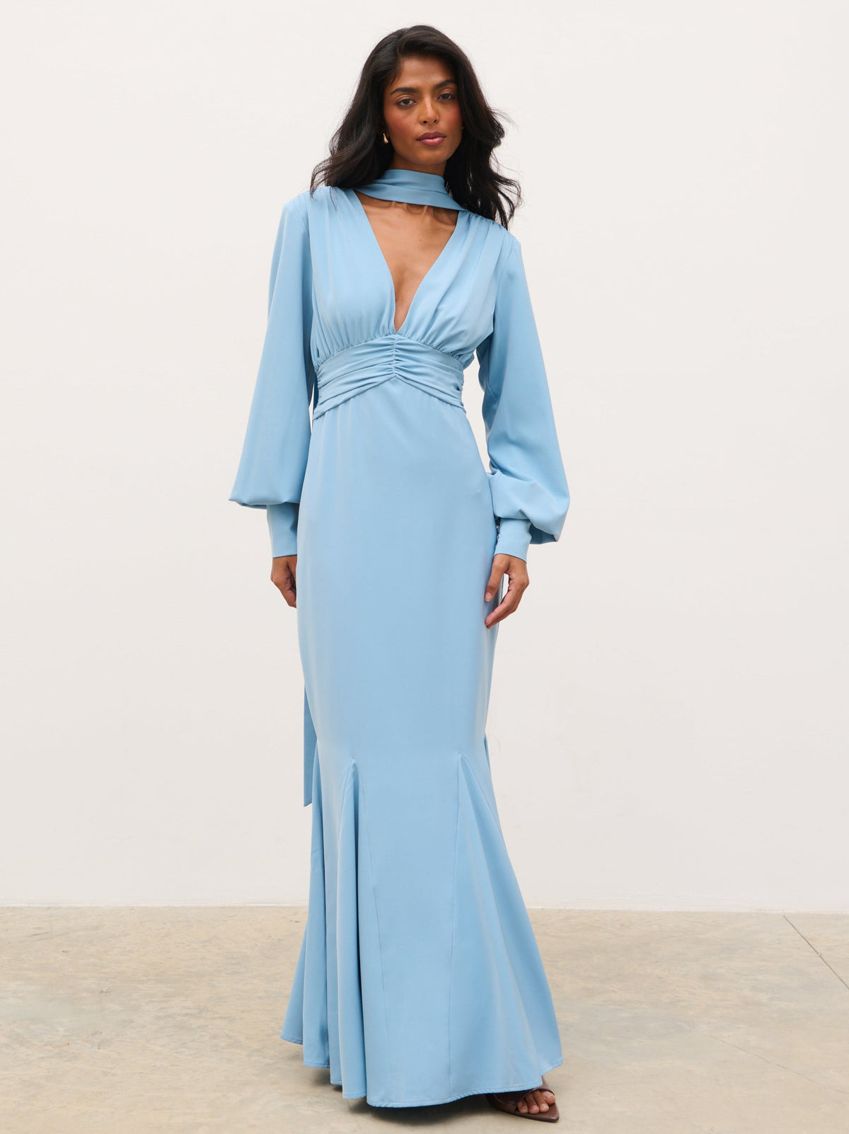 Victoria Long Sleeve Maxi Dress - Slate Blue