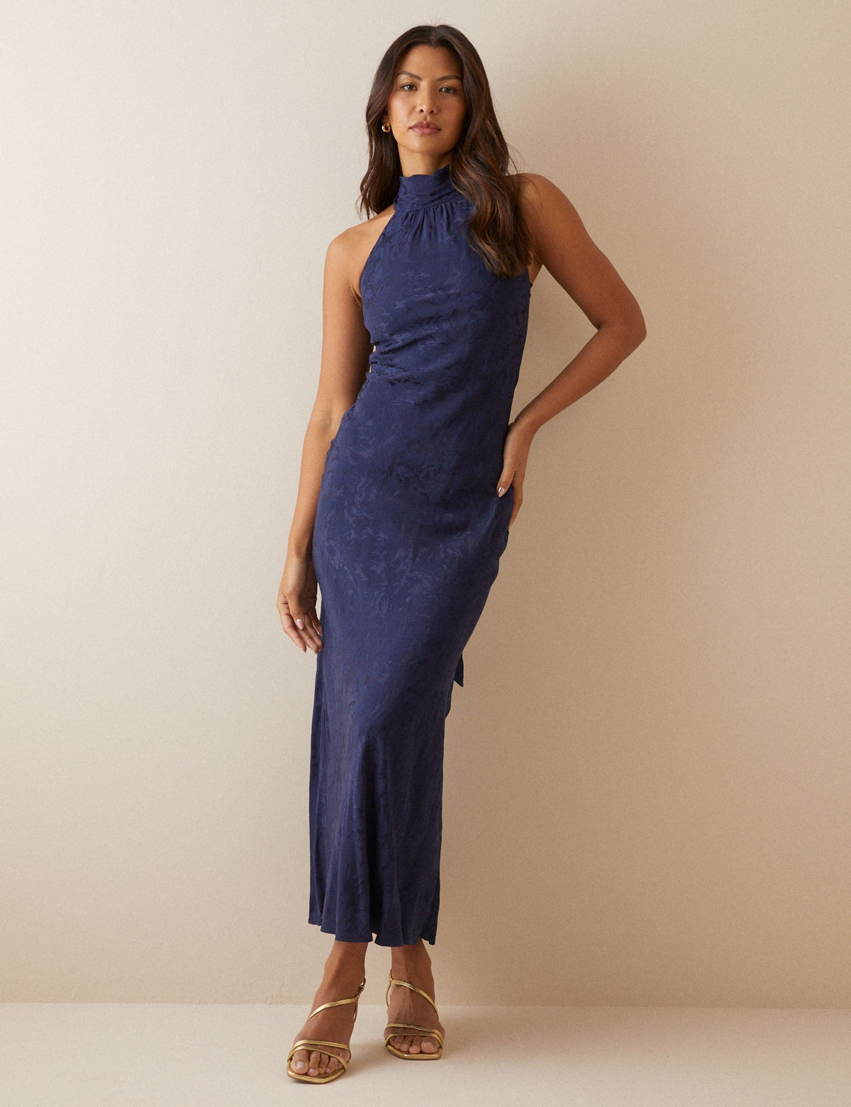 Navy Floral Satin Fifi Maxi Dress