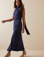 Navy Floral Satin Fifi Maxi Dress
