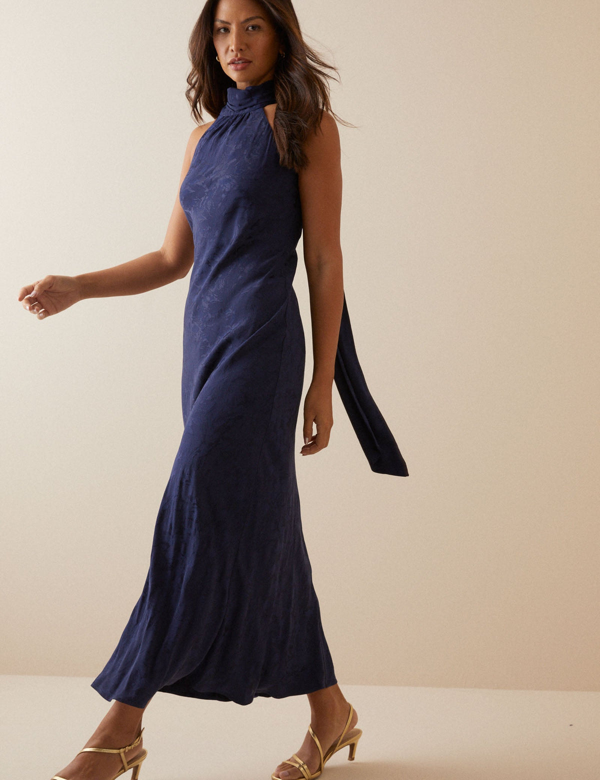 Navy Floral Satin Fifi Maxi Dress
