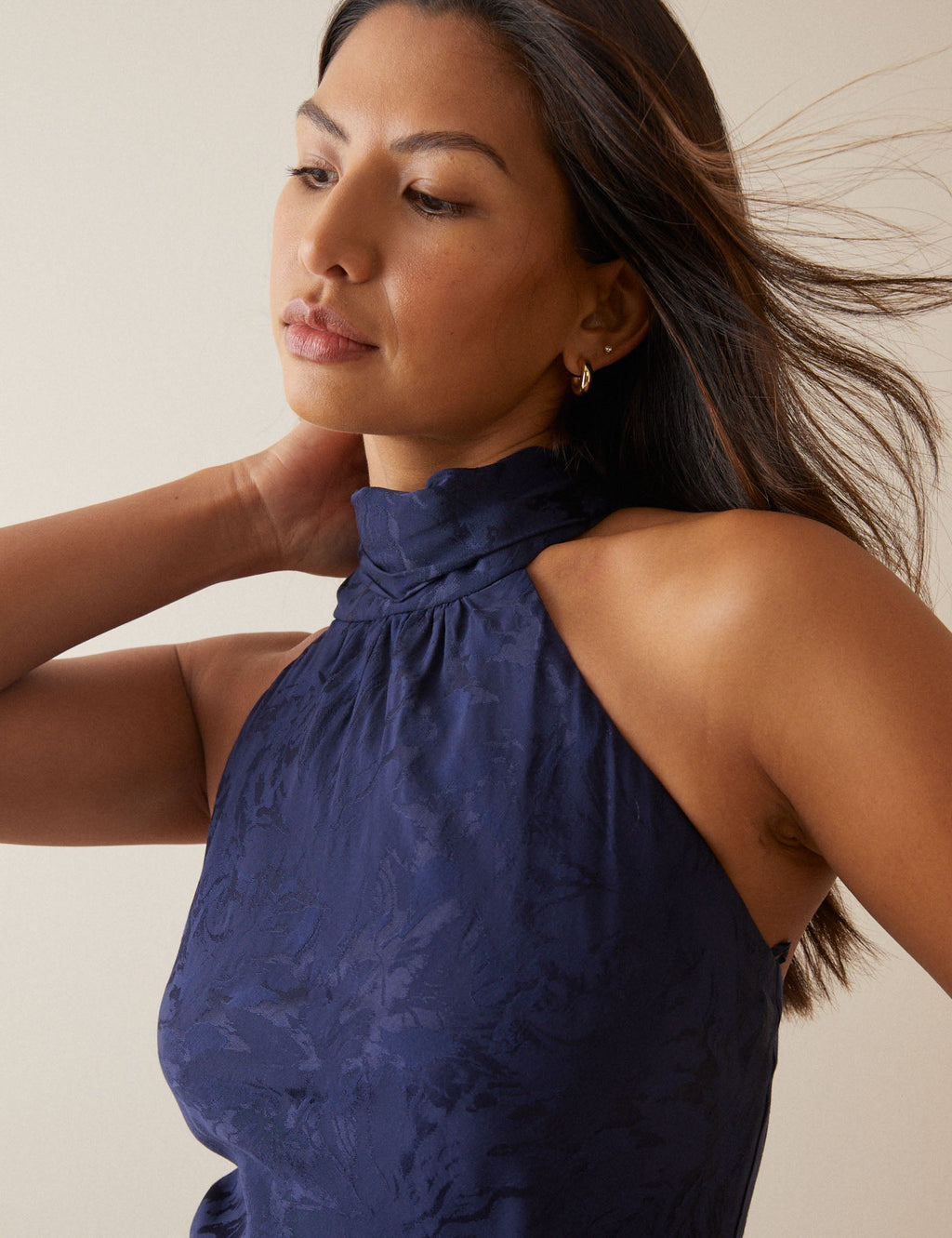 Navy Floral Satin Fifi Maxi Dress