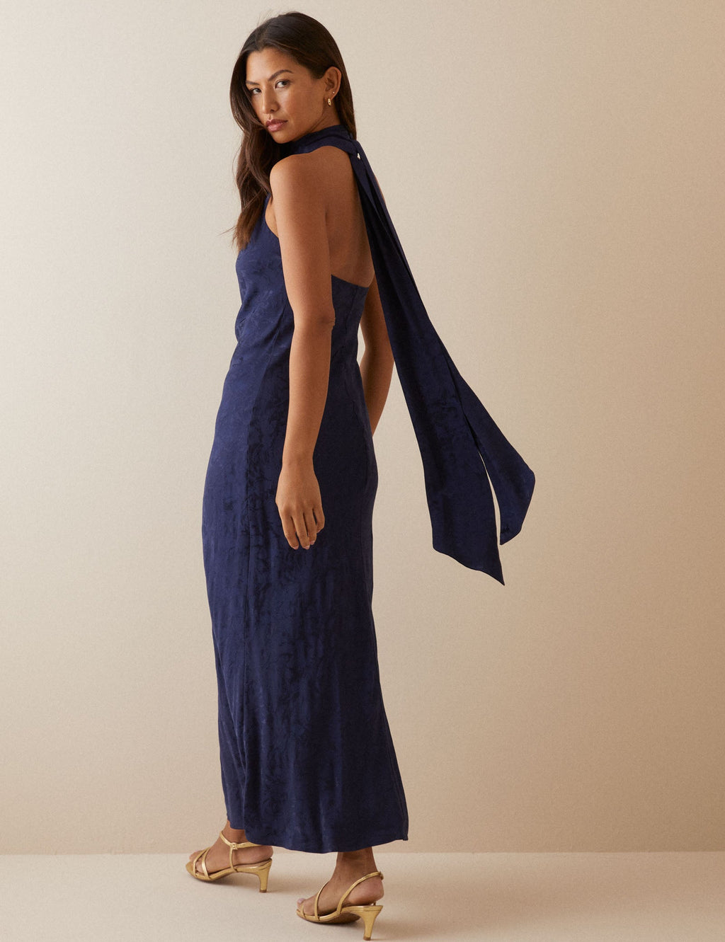 Navy Floral Satin Fifi Maxi Dress