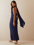 Navy Floral Satin Fifi Maxi Dress