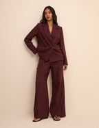 Burgundy Linen-Blend Jax Wide Leg Trousers