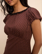 Petite Brown Polka Dot Puff Sleeve Marianna Midi Dress