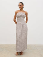 Zaria Corset Detail Maxi Dress - Cream and Brown Polkadot