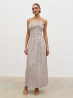 Zaria Corset Detail Maxi Dress - Cream and Brown Polkadot