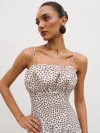 Zaria Corset Detail Maxi Dress - Cream and Brown Polkadot
