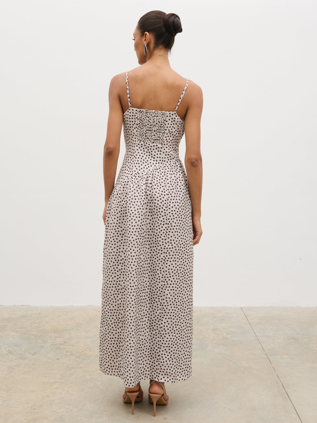 Zaria Corset Detail Maxi Dress - Cream and Brown Polkadot